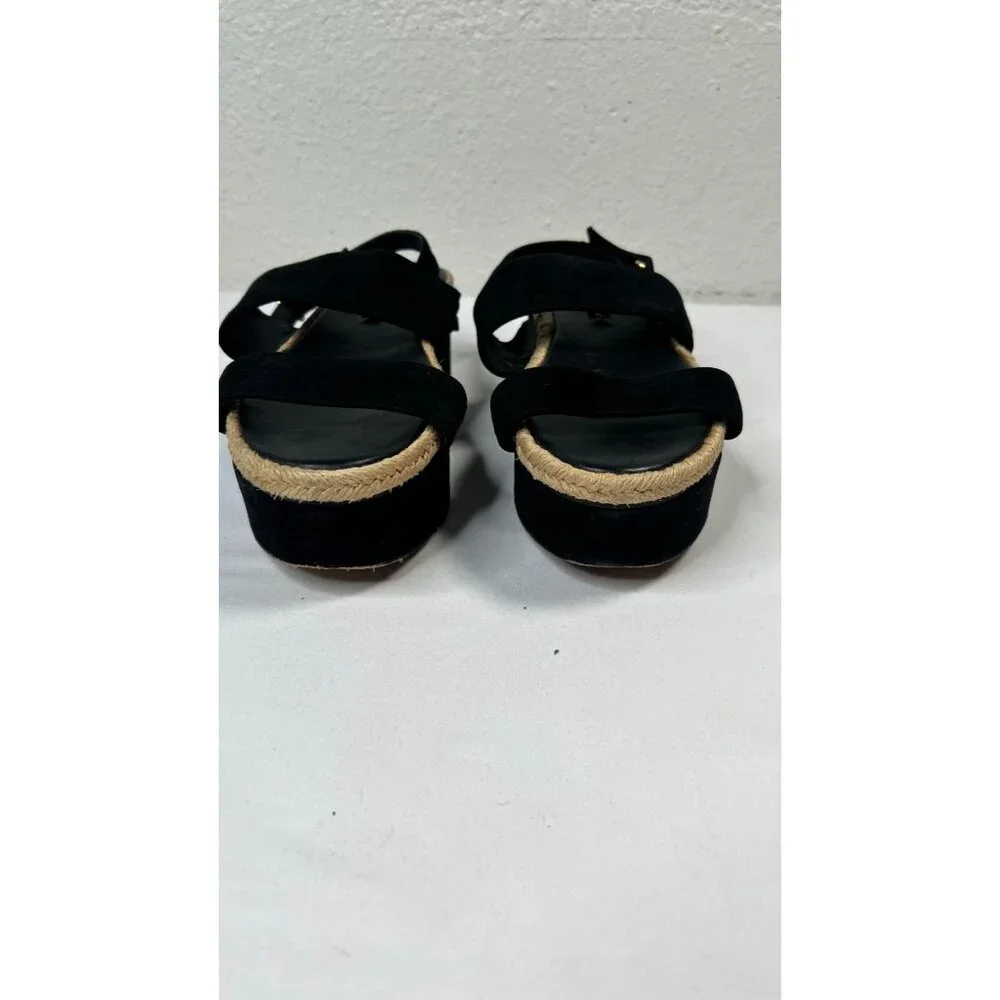 Alice + Olivia Anastasia Flatforms Suede Platform Sandals Jute Trim Black 7.5